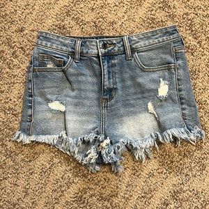 Distressed jean shorts